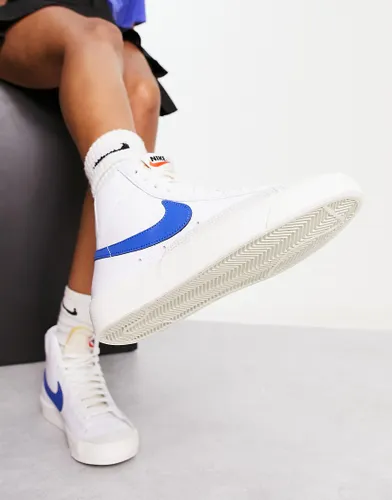 Nike Blazer mid trainers in white and game royal blue