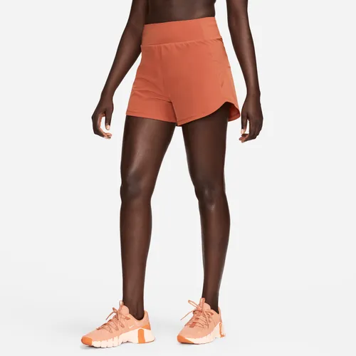 Nike Bliss Women's Dri-FIT Fitness High-Waisted 8cm (approx.) Brief-Lined Shorts - Orange - Polyester