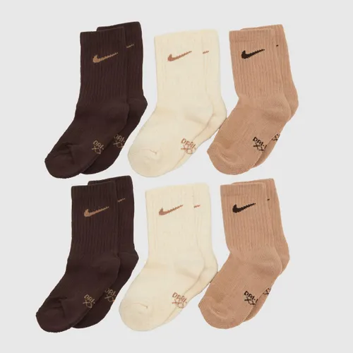 Nike Brown Kids Pack of 6 Basic Crew Socks