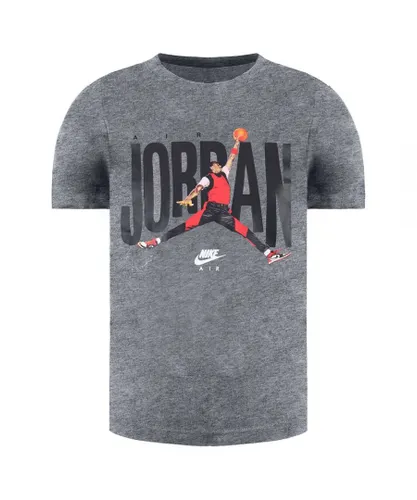 Nike Childrens Unisex Air Jordan Graphic Logo Short Sleeve Crew Neck Grey Kids T-Shirt CZ3713 091 Cotton