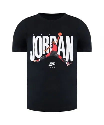 Nike Childrens Unisex Air Jordan Graphic Logo Short Sleeve CrewNeck Black Kids T-Shirt CZ3713 010 Cotton