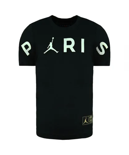 Nike Childrens Unisex Jordan x Paris Saint-Germain Header Kids Black T-Shirt - Black/White Cotton
