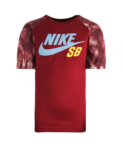 Nike Childrens Unisex Skateboarding Dri-Fit Sleeve Crew Neck Burgundy Junior T-Shirt 977568 723 - Red