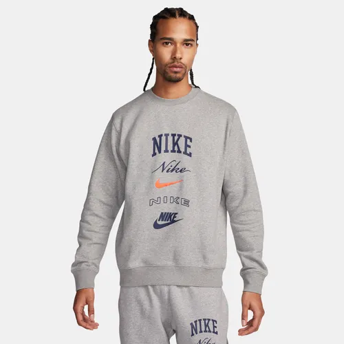 Nike Club Fleece Men's Long-Sleeve Crew-Neck Sweatshirt - Grey - Polyester