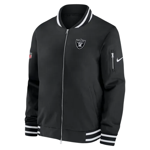 Nike Coach (NFL Las Vegas Raiders) Men's Full-Zip Bomber Jacket - Black - Polyester