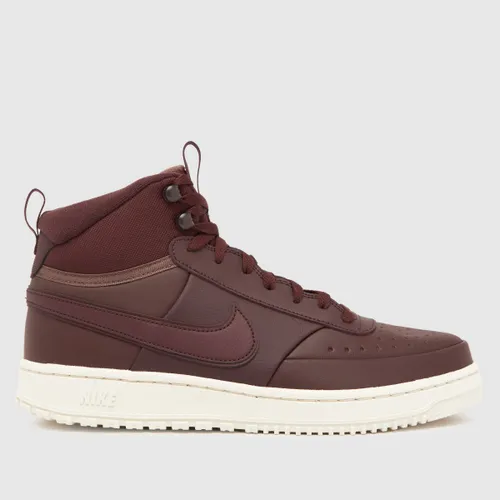 Nike Court Vision Mid Winter Trainers In White & Burgundy
