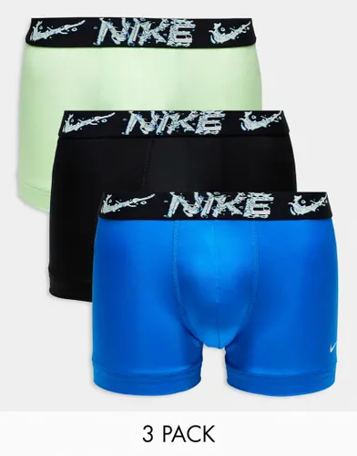 Nike Dri-Fit Essential Microfibre trunks 3 pack in blue, neon and black-Multi