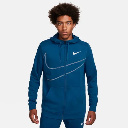 Nike Dri-FIT Men's Fleece Full-Zip Fitness Hoodie - Blue - Polyester