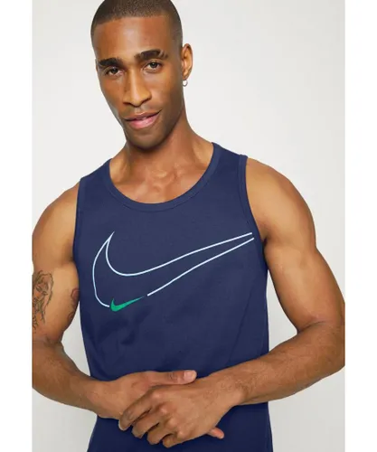 Nike Dri-FIT Mens Graphic Training Tank Vest in Navy Jersey