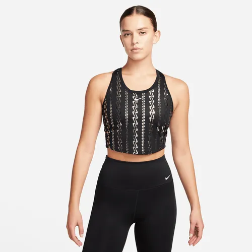 Nike Dri-FIT One Women's Cropped Printed Tank Top - Black - Polyester