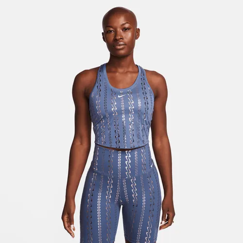 Nike Dri-FIT One Women's Cropped Printed Tank Top - Blue - Polyester