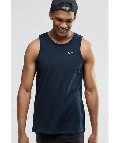 Nike Embroidered Swoosh Mens Athletic Gym Vest Tank Top in Navy Cotton