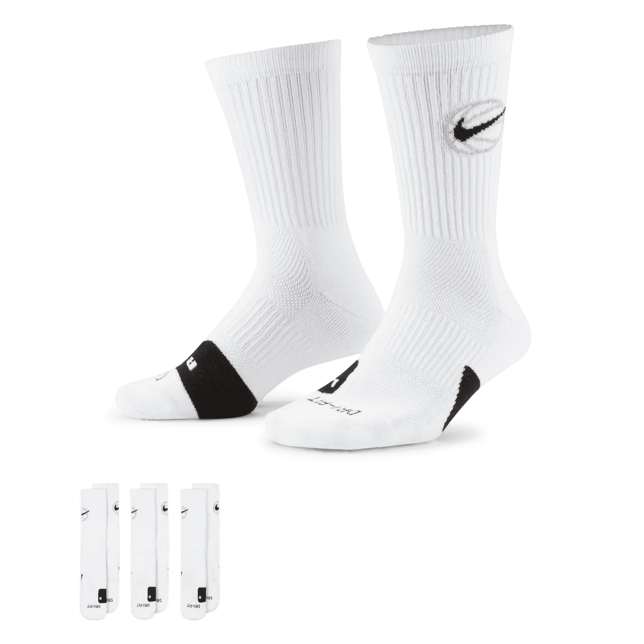 Nike Everyday Crew Basketball Socks (3 Pairs) - White - Polyester