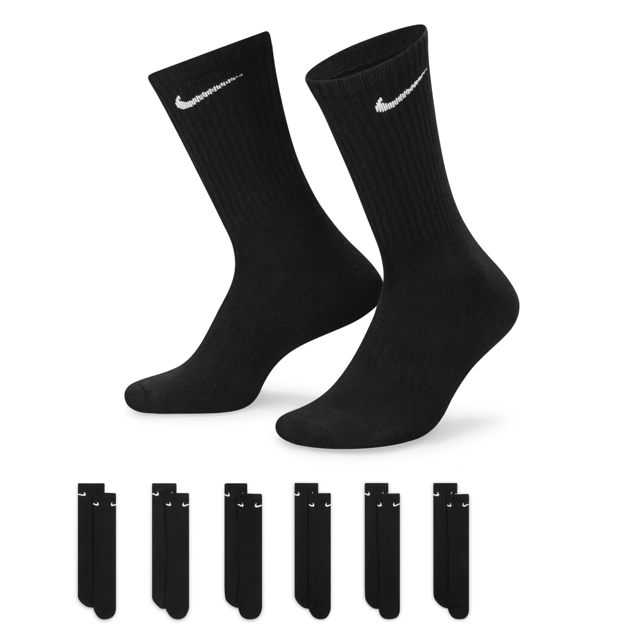 Nike Everyday Cushioned Training Crew Socks (6 Pairs) - Black - Polyester