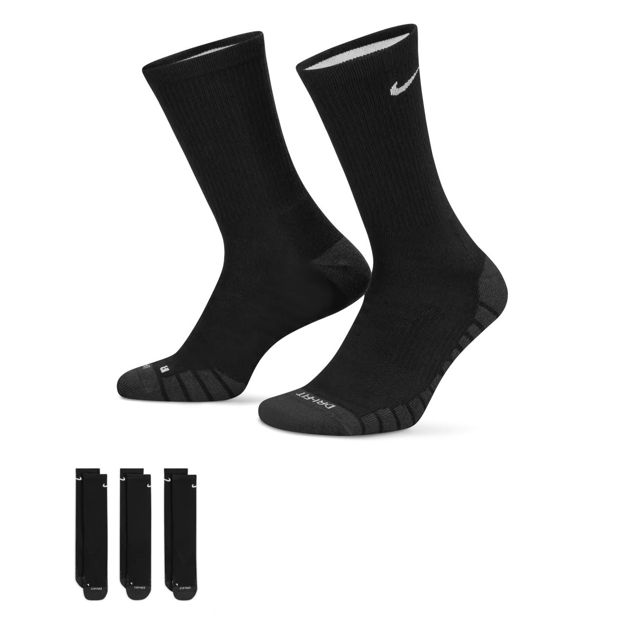 Nike Everyday Max Cushioned Training Crew Socks (3 Pairs) - Black - Polyester
