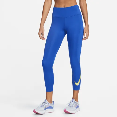 Nike Fast Women's Mid-Rise 7/8 Running Leggings with Pockets - Blue - Polyester