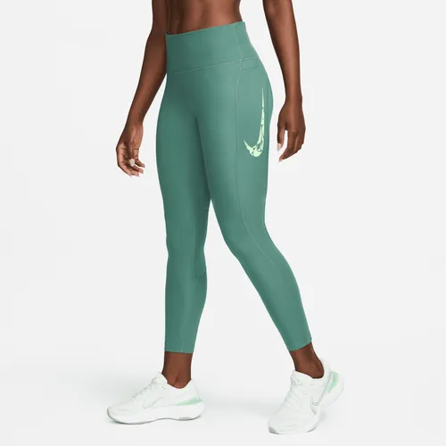 Nike Fast Women's Mid-Rise 7/8 Running Leggings with Pockets - Green - Polyester