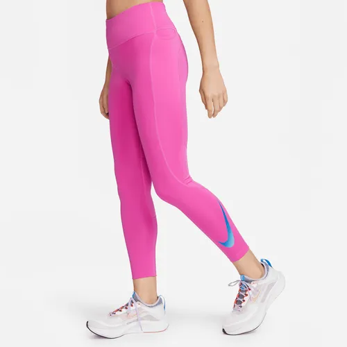 Nike Fast Women's Mid-Rise 7/8 Running Leggings with Pockets - Pink - Polyester