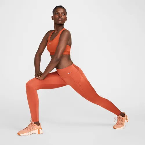 Nike Go Women's Firm-Support Mid-Rise Full-Length Leggings with Pockets - Orange - Nylon