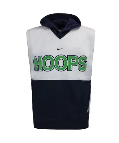 Nike HOOPS Logo Sleeveless Navy Blue White Mens Hooded Vest 137685 451 Cotton