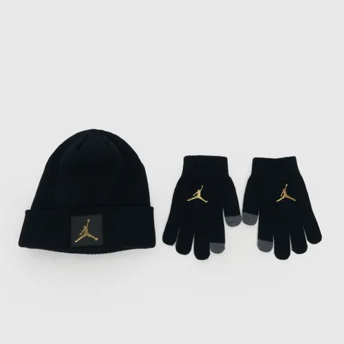 Nike Jordan Black & Gold Essential Beanie Set
