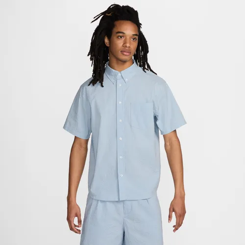 Nike Life Men's Short-Sleeve Seersucker Button-Down Shirt - Blue - Polyester