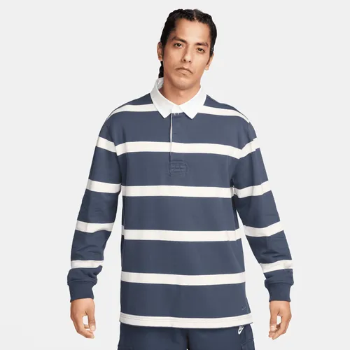 Nike Life Men's Striped Heavyweight Rugby Shirt - Blue - Cotton