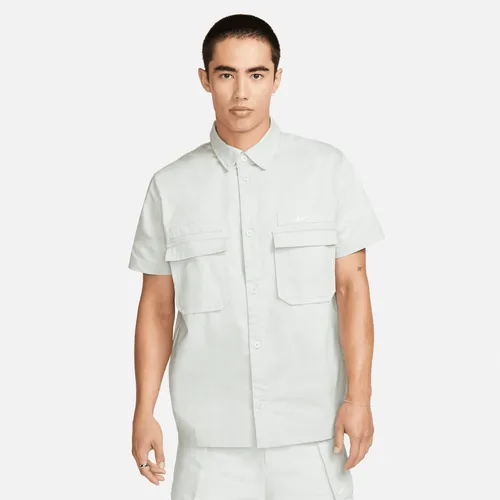 Nike Life Men's Woven Military Short-Sleeve Button-Down Shirt - Grey - Cotton