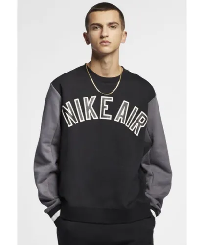 Nike Mens Air Fleece Crew Sweatshirt in Black Cotton