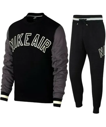Nike Mens Air Fleece Full Crewneck Tracksuit Set Black Cotton