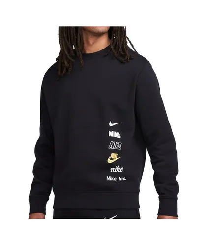 Nike Mens Club Fleece Crew Sweatshirt In Black Cotton