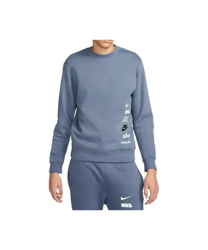 Nike Mens Club Fleece Crew Sweatshirt In Blue Cotton