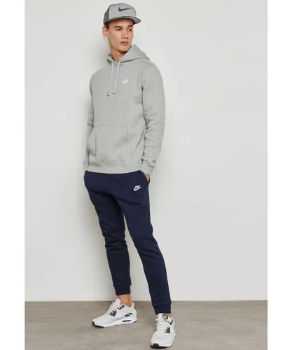 Nike Mens Club Pullover Hoodie Embroidered Logo In Grey Cotton
