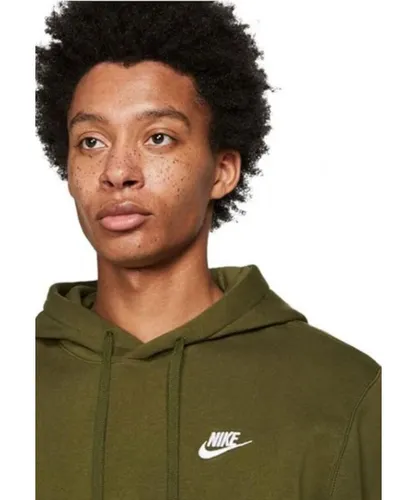 Nike Mens Club Pullover Hoodie Embroidered Logo In Olive Fleece