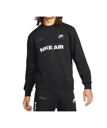 Nike Mens Crew Neck Brushed Black Sweatshirt Pullover Fleece