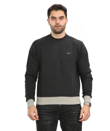 Nike Mens Crewneck Contrast Hem Sweatshirt Black Cotton