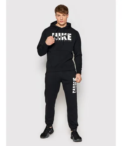 Nike Mens Fleece Hooded Pullover Tracksuit in Black Cotton