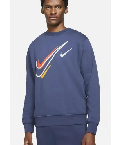 Nike Mens Multi Swoosh Crewneck Sweatshirt in Navy Cotton