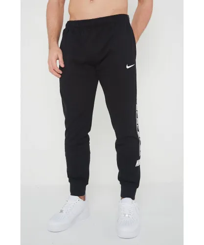 Nike Mens Repeat Taping Logo Fleece Cuffed Joggers in Black Cotton