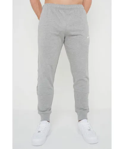 Nike Mens Repeat Taping Logo Fleece Cuffed Joggers in Grey Cotton
