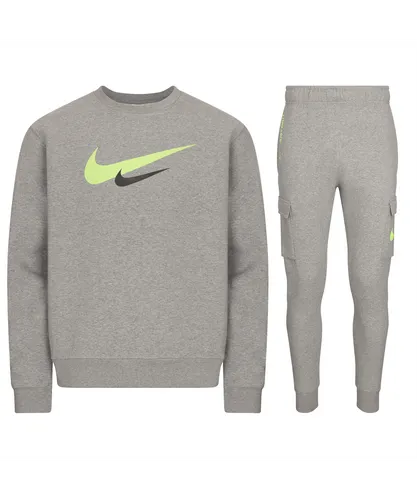 Nike Mens Sportswear Printed Swoosh Men’s Tracksuit Grey Cotton