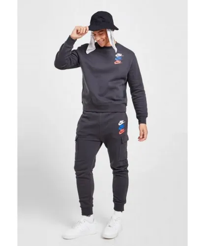 Nike Mens Standard Issue Crew Tracksuit in Dark Smoke Grey Fleece