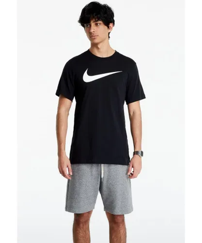 Nike Mens Swoosh Logo T Shirt in Black Cotton