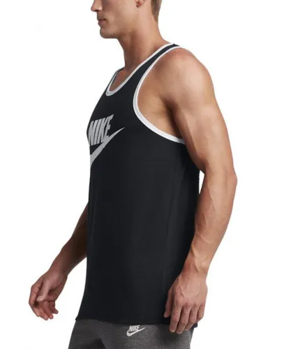 Nike Mens Vest With Large Swoosh Ace Logo In Black - Black/White Jersey