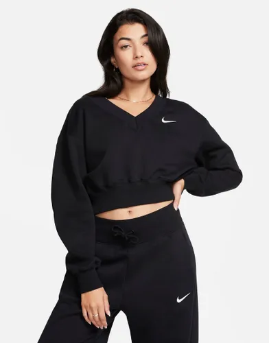 Nike mini swoosh v-neck cropped sweat in black