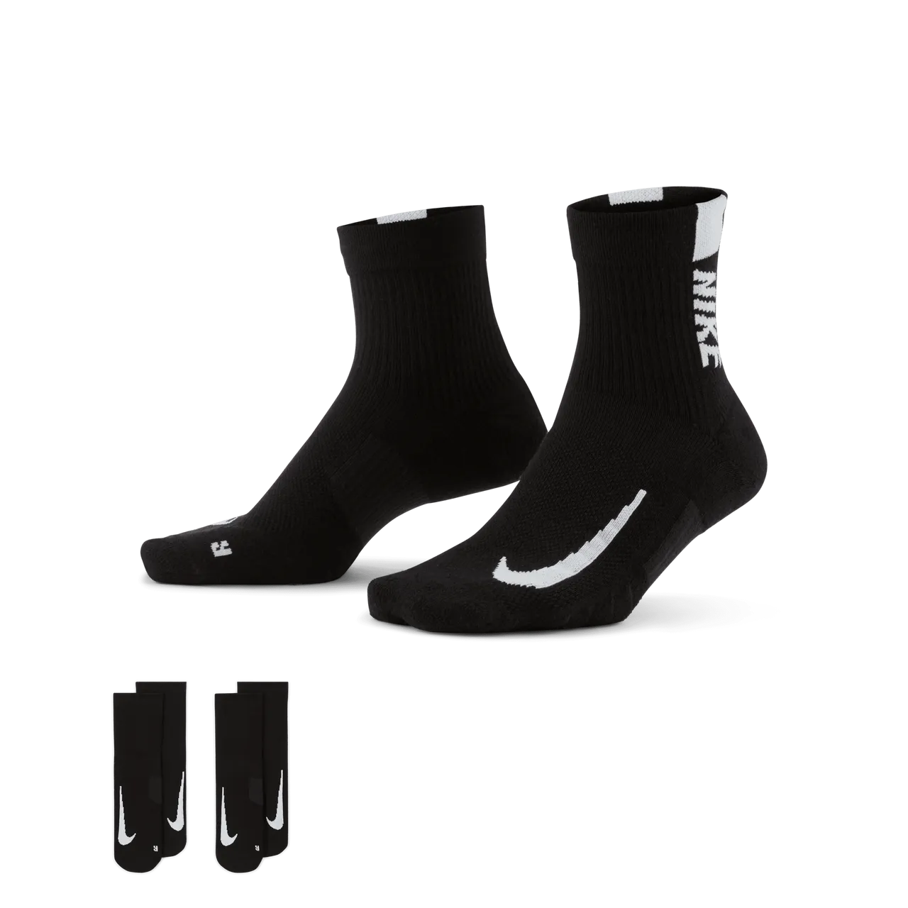 Nike Multiplier Running Ankle Socks (2 Pairs) - Black - Polyester
