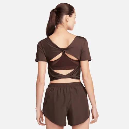 Nike One Classic Women's Dri-FIT Short-Sleeve Cropped Twist Top - Brown - Polyester