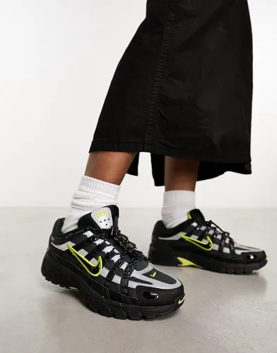 Nike P-6000 unisex trainers in black and voltage green