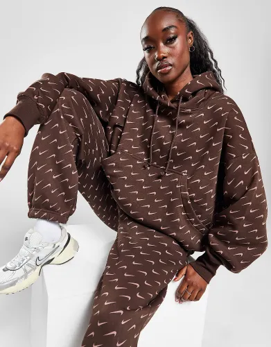 Nike Phoenix Fleece All Over Print Hoodie - Baroque Brown - Womens
