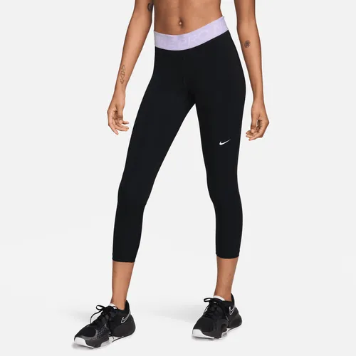 Nike Pro 365 Women's Mid-Rise Cropped Mesh Panel Leggings - Black - Polyester